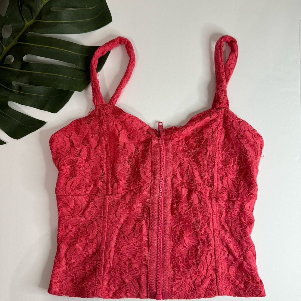 Charlotte Russe Coral Lace Trim Top
